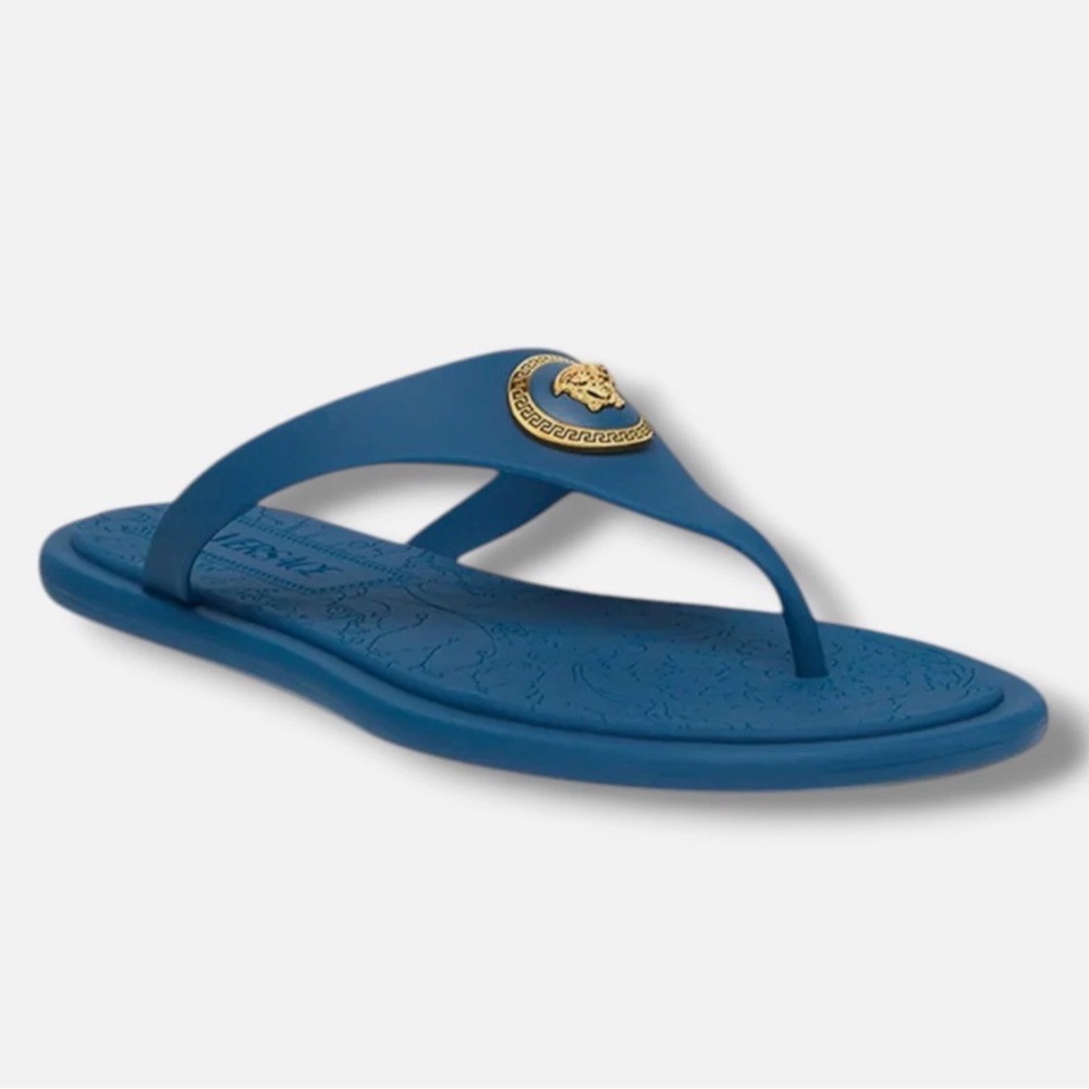 Versace Blue Alia Rubber Flat Sandal with Gold Medusa Sz 38 Sold sold ✅✅✅✅✅✅